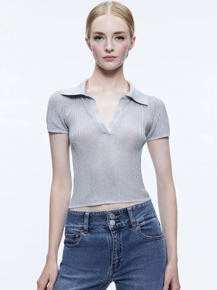 MARTHA METALLIC POLO CROP TOP